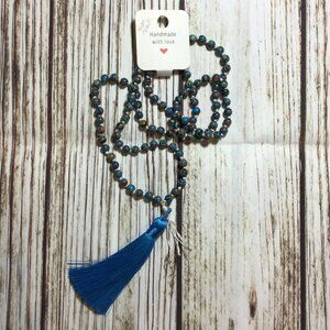 Synthetic Blue Stripe Handmade Beaded Mala Necklace